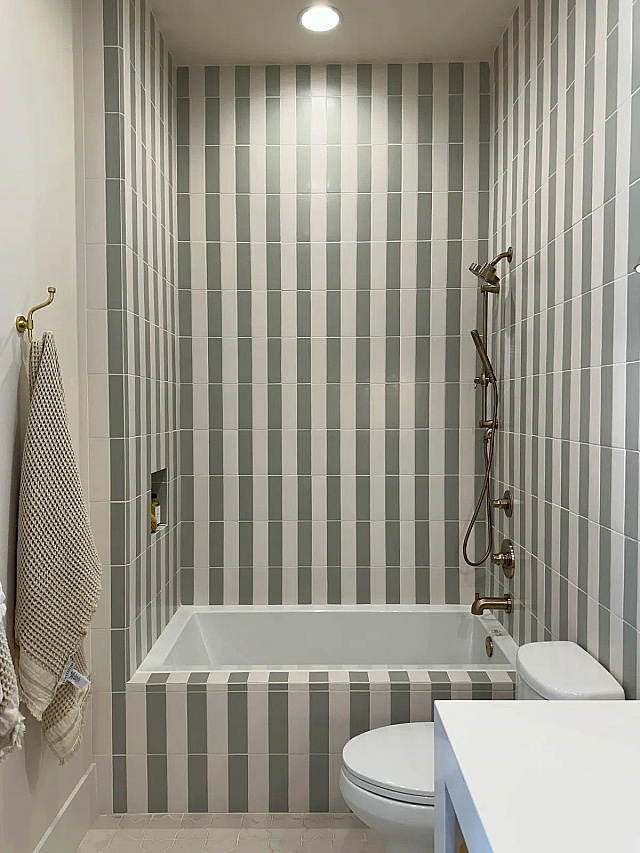 Striped Tiles Becki Owens Green White Bath