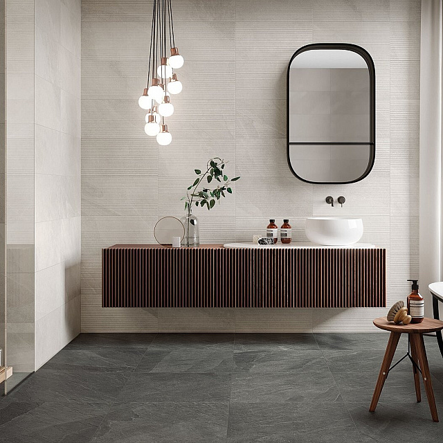 Italgraniti Shale Floor Ash600x600 Wall Moon300x600 Moon Ribbed